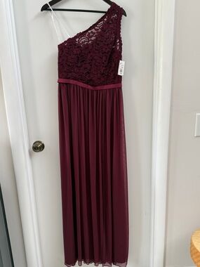 Wine Lace One-Shoulder Formal Gown NWT Size 8